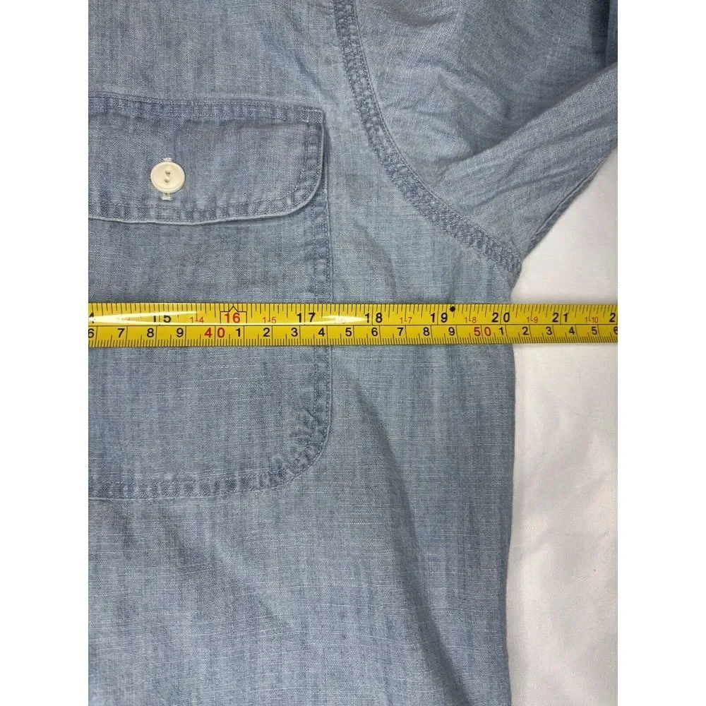 Polo Ralph Lauren Chambray Graphic Work Shirt Small Classic Fit Indigo Button Up